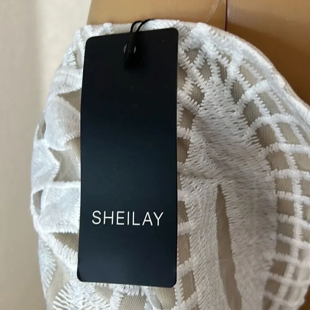 Sheilay Dress Size 3XL Sheer White Embroidered Beige Lining V Neck Long Sleeve - Picture 6 of 9